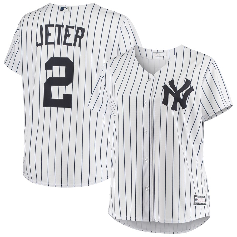Women's New York Yankees Derek Jeter White Plus Size Replica Player Jersey - Ujersey
