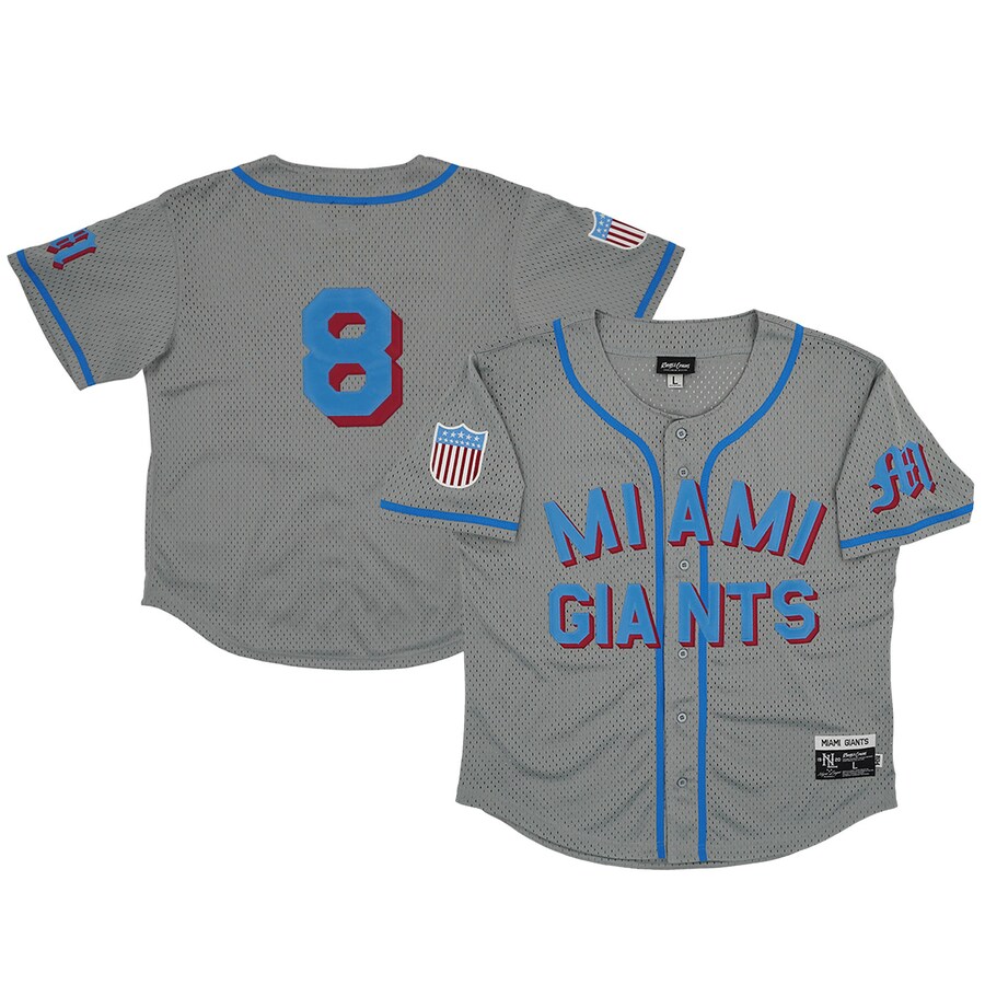 Men's Miami Giants #8 Rings & Crwns Gray Mesh Button-Down Replica Jersey - Ujersey