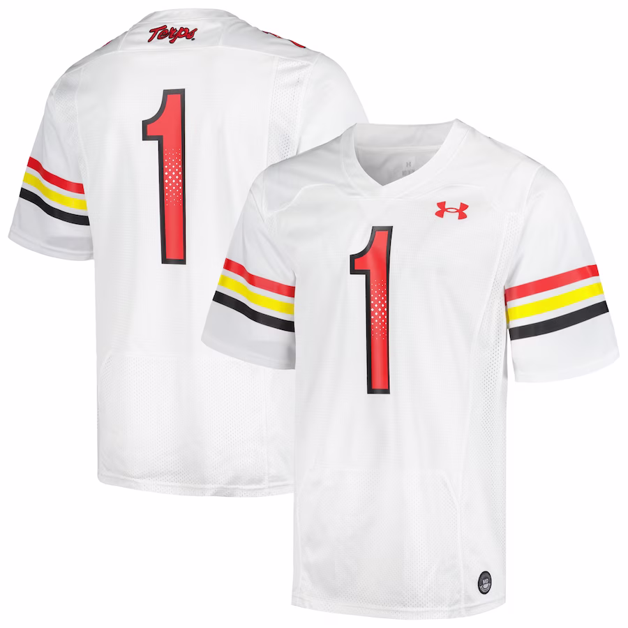 #1 Maryland Terrapins Under Armour Replica Football Jersey - White - Ujersey