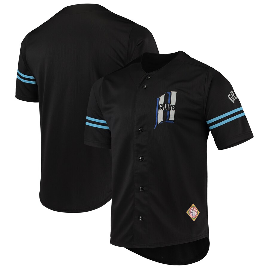 Men's Homestead Grays Stitches Black Button-Down Jersey - Ujersey