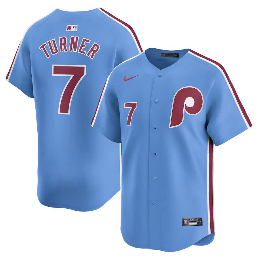 Men's Philadelphia Phillies Trea Turner Nike Light Blue Alternate Limited Player Jersey - Ujersey