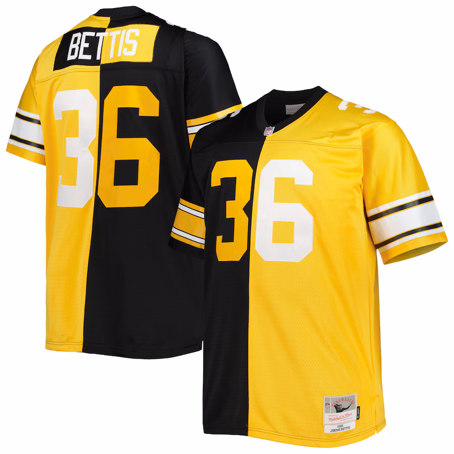 Men's Pittsburgh Steelers Jerome Bettis Mitchell & Ness Black/Gold Big & Tall Split Legacy Retired Player Replica Jersey - Ujersey