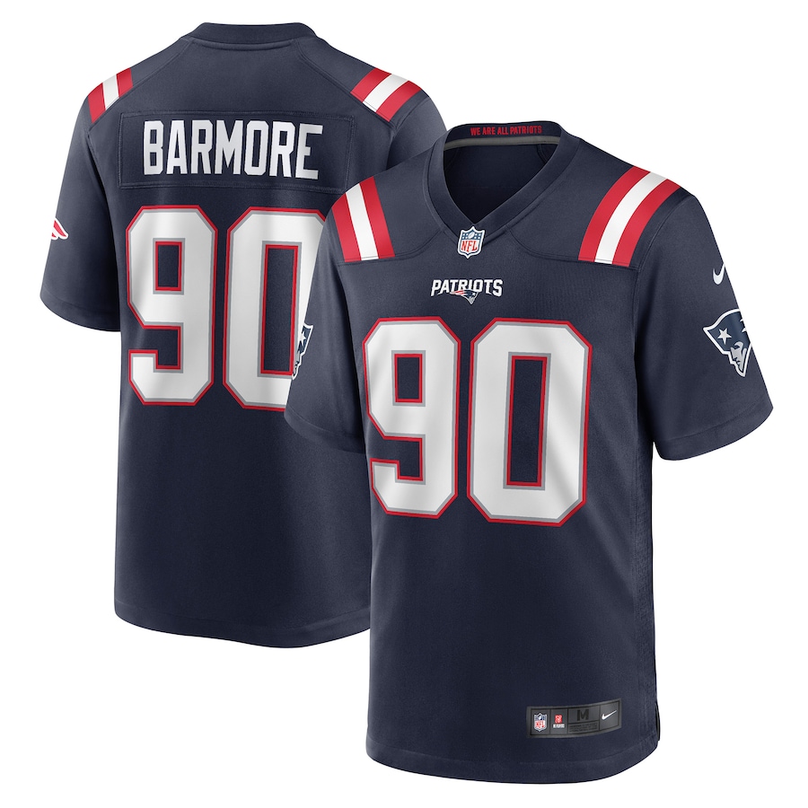 Men's New England Patriots Christian Barmore Nike Navy Player Game Jersey - Ujersey