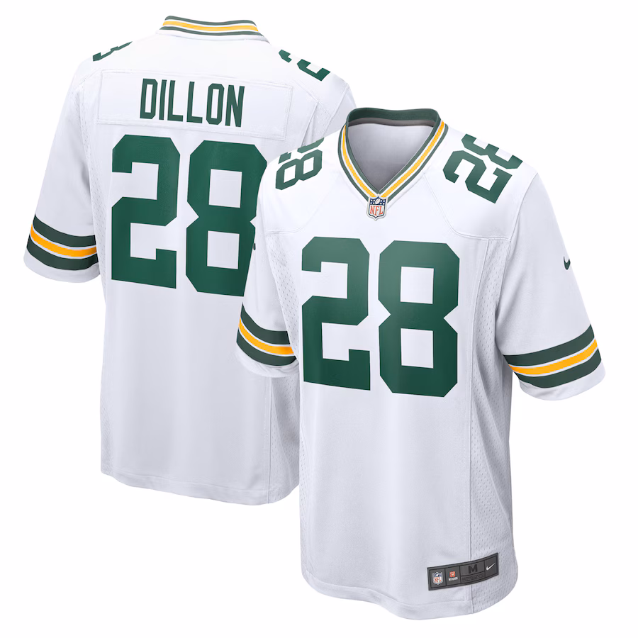 Men's Green Bay Packers AJ Dillon Nike White Game Player Jersey - Ujersey