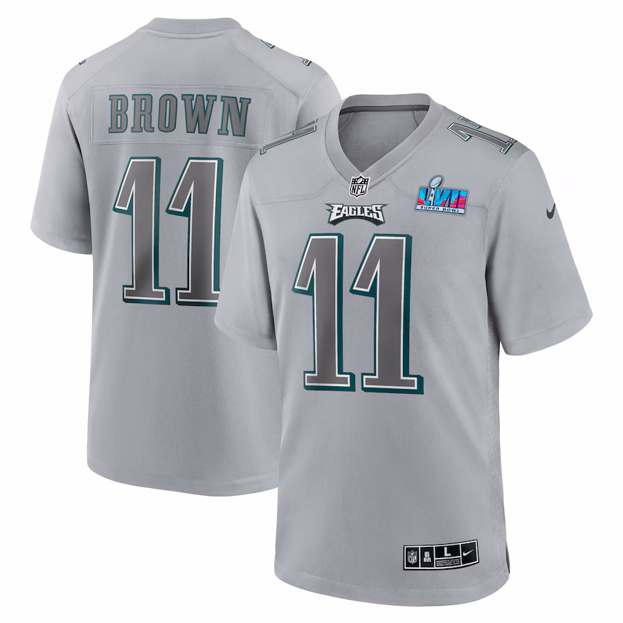 Men's Philadelphia Eagles A.J. Brown Nike Gray Super Bowl LVII Patch Atmosphere Fashion Game Jersey - Ujersey