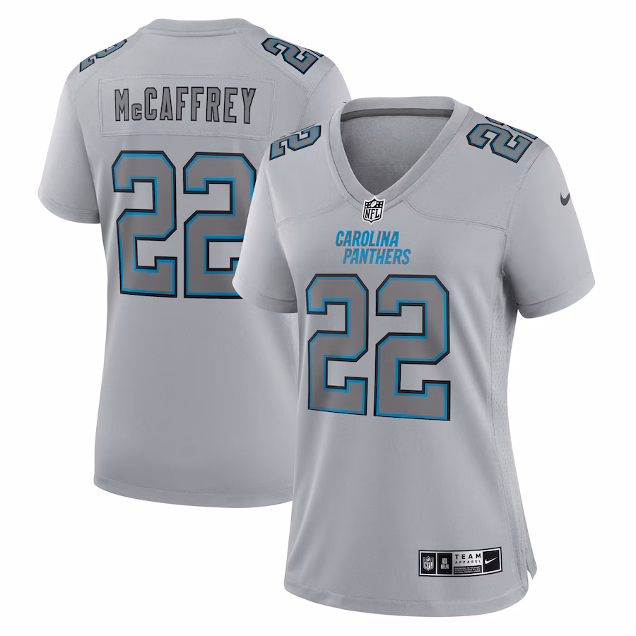 Women's Carolina Panthers Christian McCaffrey Nike Gray Atmosphere Fashion Game Jersey - Ujersey