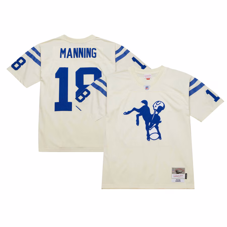 Men's Indianapolis Colts Peyton Manning Mitchell & Ness Cream Chainstitch Legacy Jersey - Ujersey
