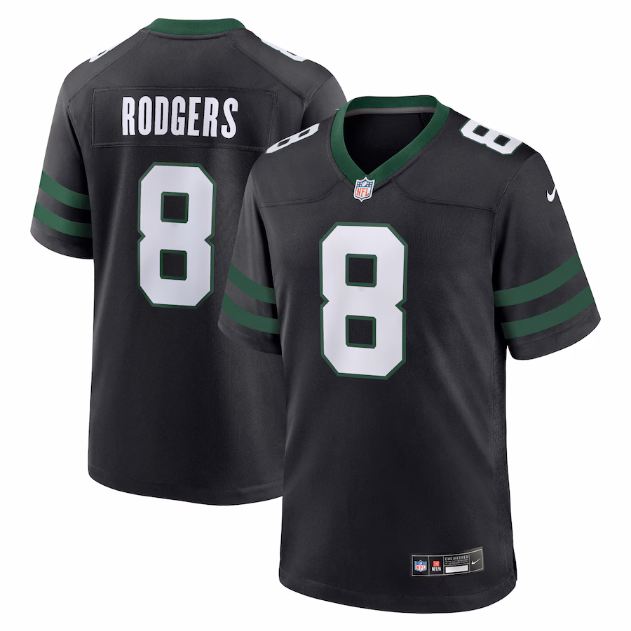 Men's New York Jets Aaron Rodgers Nike Legacy Black Alternate Game Jersey - Ujersey