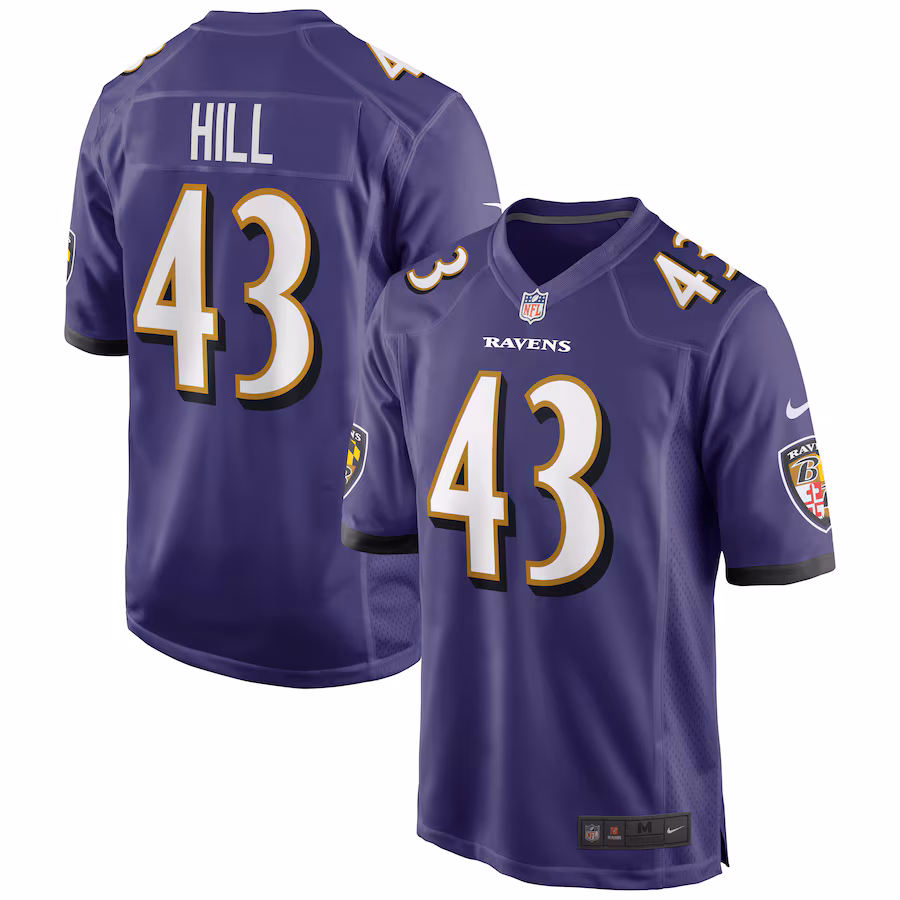 Men's Baltimore Ravens Justice Hill Nike Purple Game Jersey - Ujersey