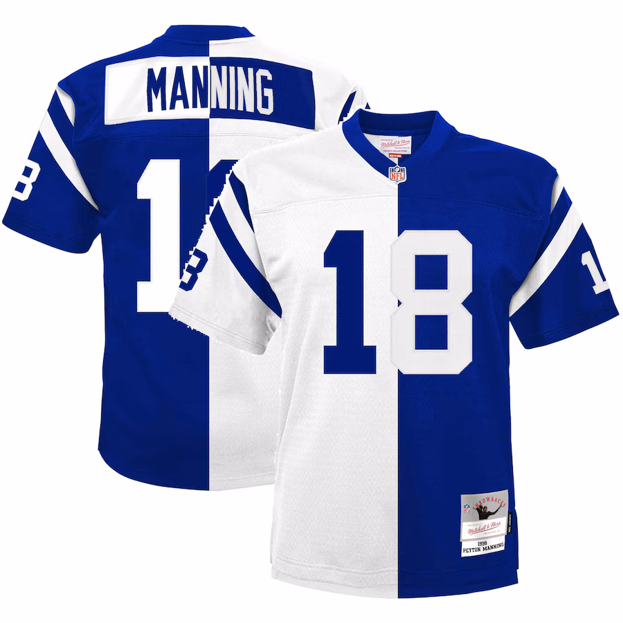 Youth Indianapolis Colts Peyton Manning Mitchell & Ness White/Royal Split Legacy Jersey - Ujersey