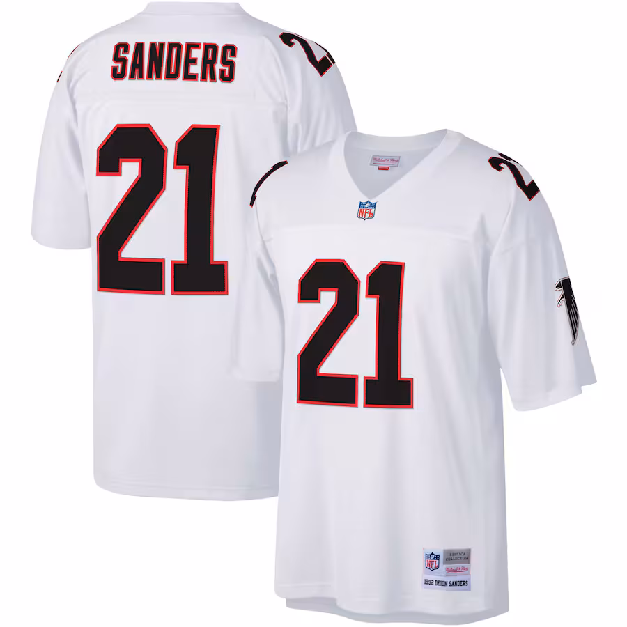 Men's Atlanta Falcons Deion Sanders Mitchell & Ness White Big & Tall 1992 Retired Player Replica Jersey - Ujersey