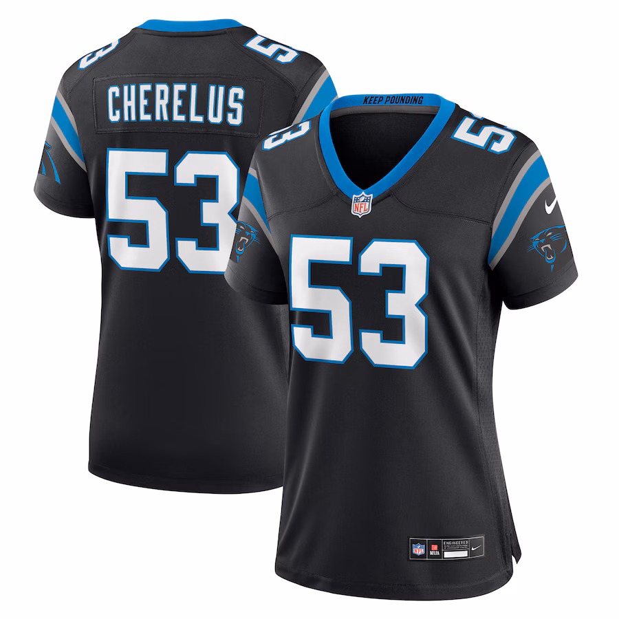 Women's Carolina Panthers Claudin Cherelus Nike  Black Team Game Jersey - Ujersey
