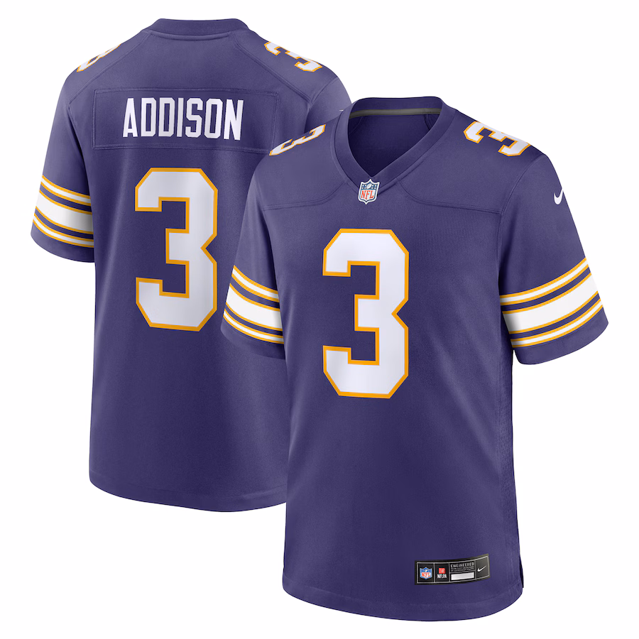 Men's Minnesota Vikings Jordan Addison Nike Purple Classic Player Game Jersey - Ujersey
