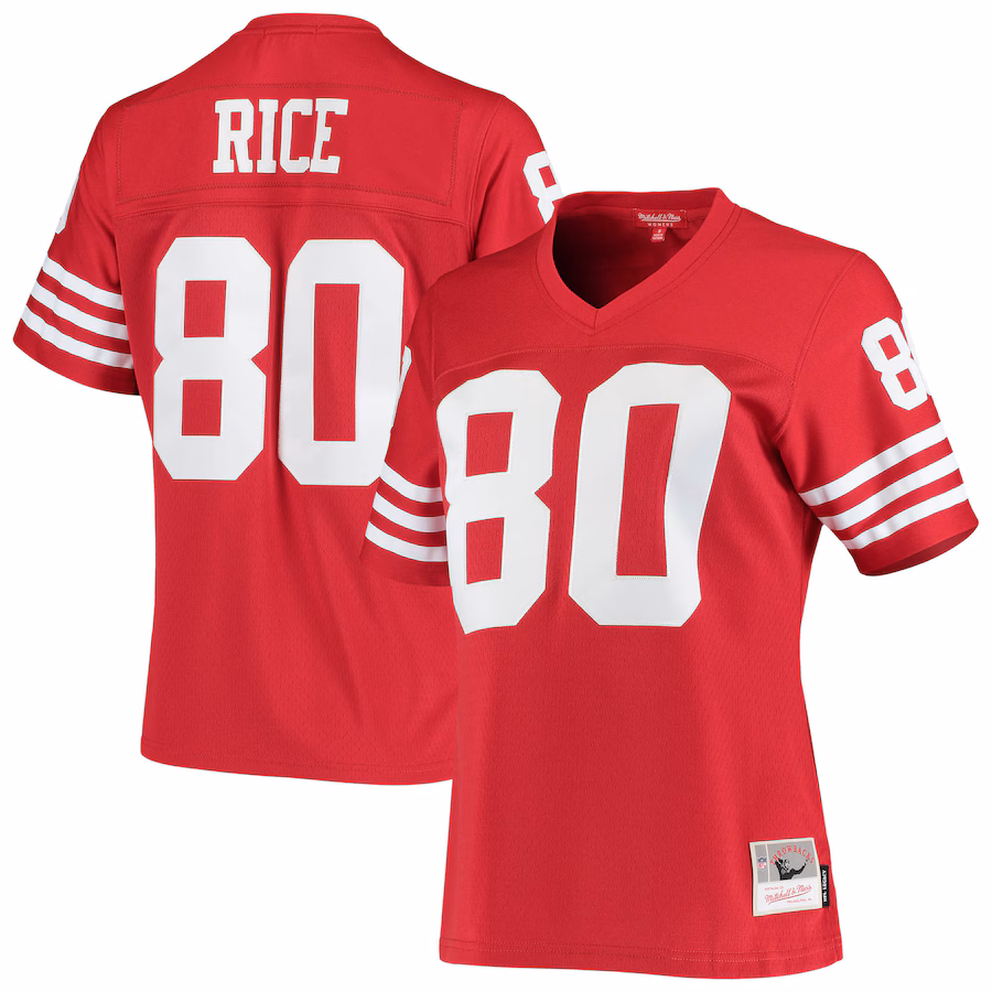 Women's San Francisco 49ers Jerry Rice Mitchell & Ness Scarlet 1990 Legacy Replica Jersey - Ujersey