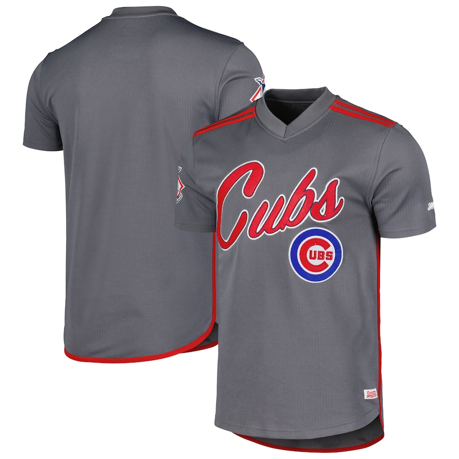 Men's  Chicago Cubs Stitches Charcoal Team V-Neck Jersey - Ujersey
