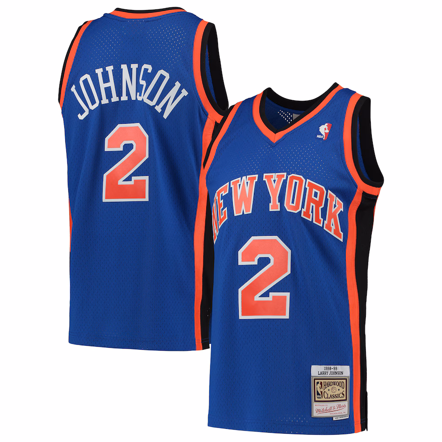 Men's New York Knicks Larry Johnson Mitchell & Ness Blue 1998/99 Hardwood Classics Swingman Jersey - Ujersey
