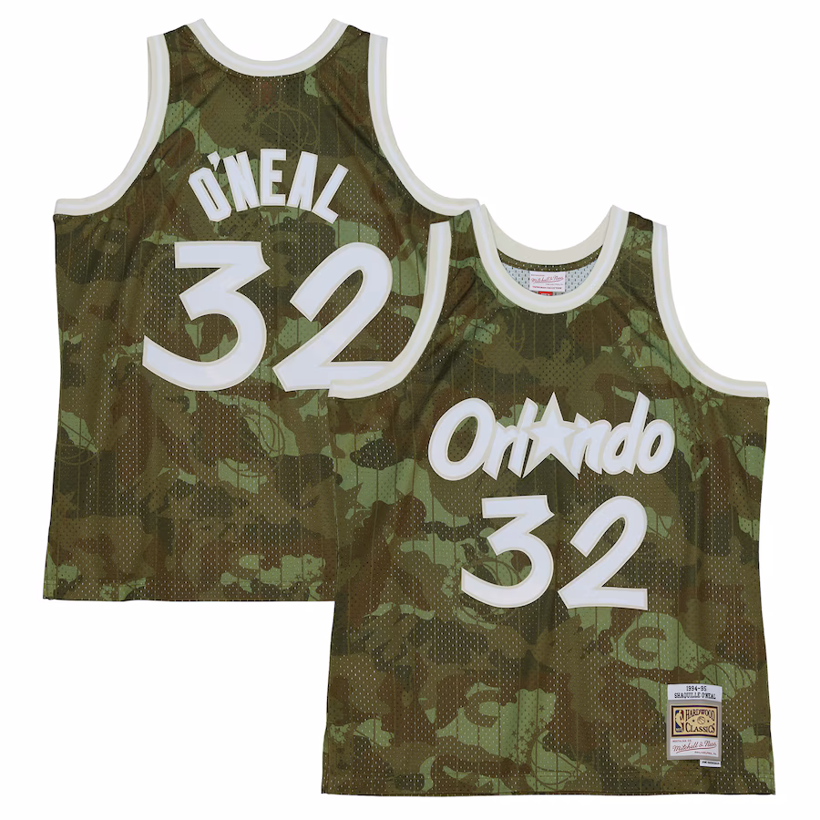 Men's Orlando Magic Shaquille O'Neal Mitchell & Ness Camo Hardwood Classics 1994/95 Ghost Green Swingman Jersey - Ujersey