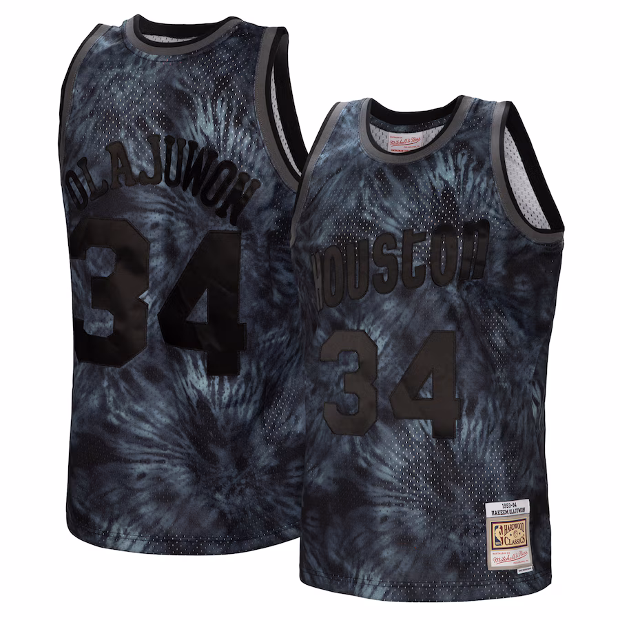 Men's Houston Rockets Hakeem Olajuwon Mitchell & Ness Black Hardwood Classics 1993/94 Tie-Dye Swingman Jersey - Ujersey