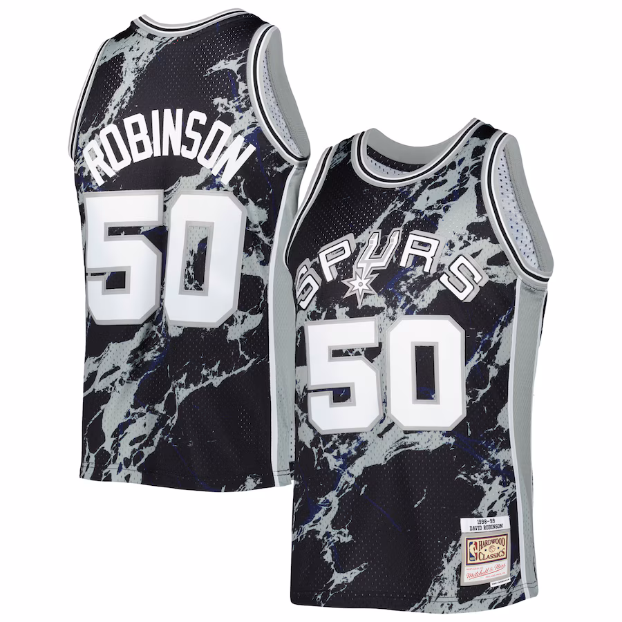 Men's San Antonio Spurs David Robinson Mitchell & Ness Black 1998/99 Hardwood Classics Marble Swingman Jersey - Ujersey