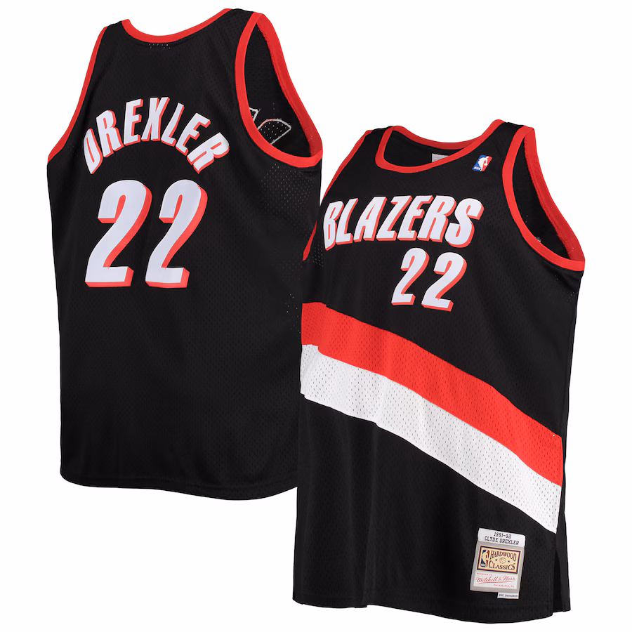 Men's Portland Trail Blazers Clyde Drexler Mitchell & Ness Black 1991/92 Big & Tall Hardwood Classics Swingman Jersey - Ujersey