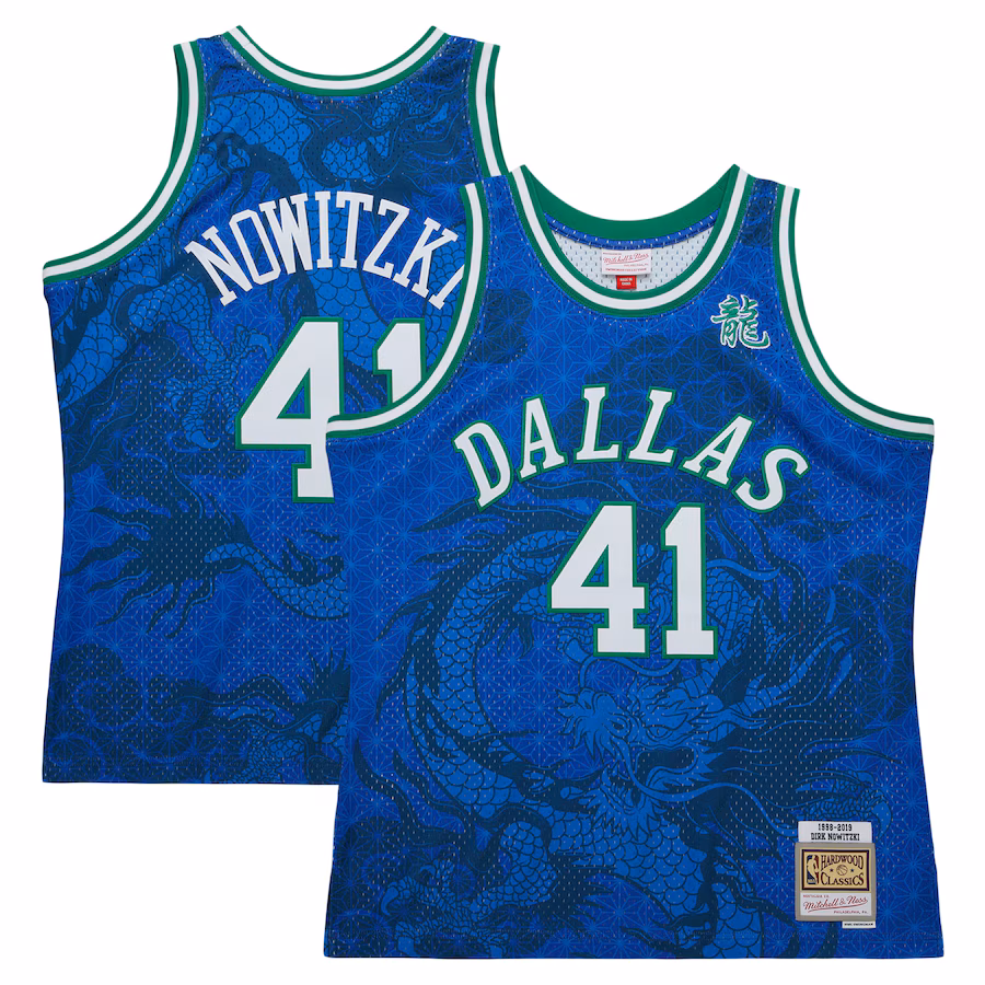 Men's Dallas Mavericks Dirk Nowitzki Mitchell & Ness Blue 1998-2019 Hardwood Classics Asian Heritage 6.0 Swingman Throwback Player Jersey - Ujersey