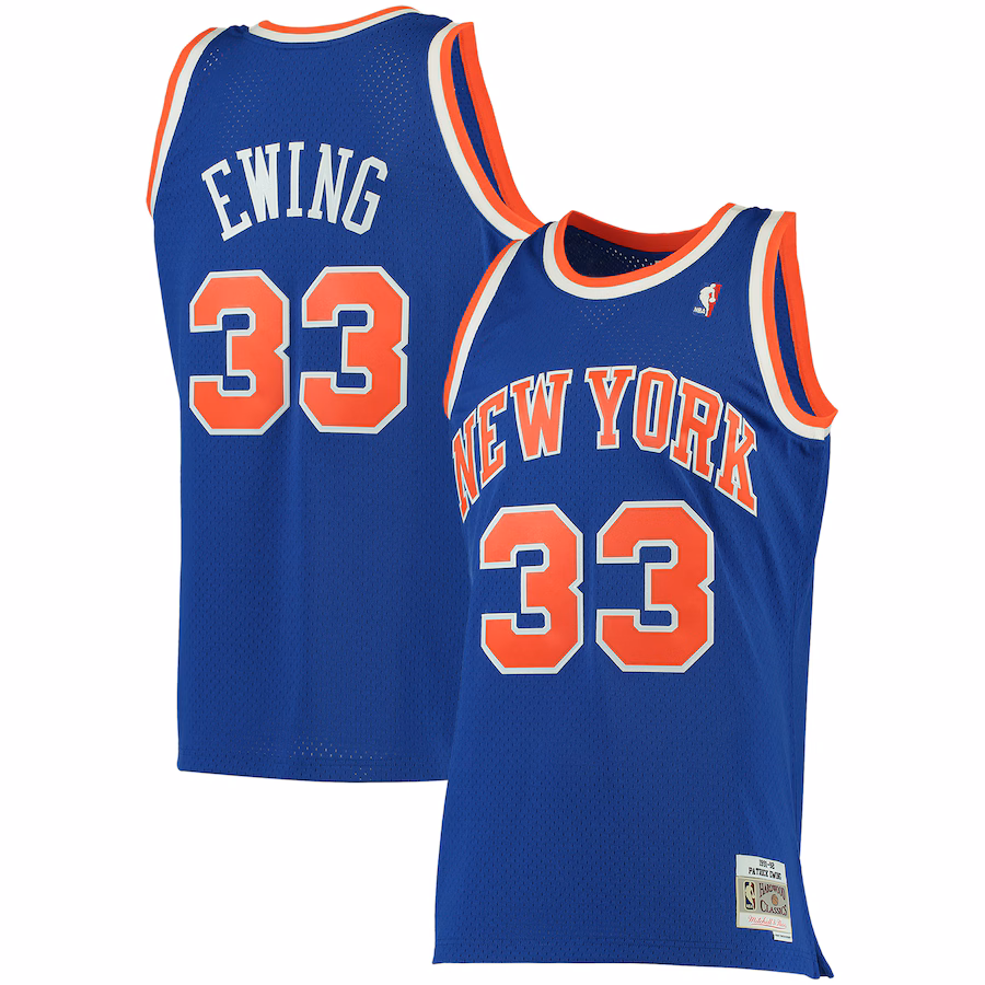 Men's New York Knicks Patrick Ewing Mitchell & Ness Blue 1991/92 Big & Tall Hardwood Classics Swingman Jersey - Ujersey