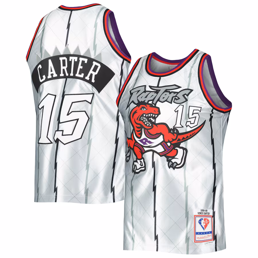 Men's Toronto Raptors Vince Carter Mitchell & Ness Platinum 1998/99 Hardwood Classics 75th Anniversary Swingman Jersey - Ujersey