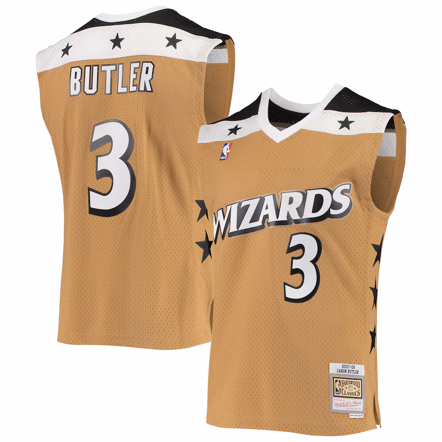 Men's Washington Wizards Caron Butler Mitchell & Ness Gold 2001/02 Hardwood Classics Swingman Jersey - Ujersey