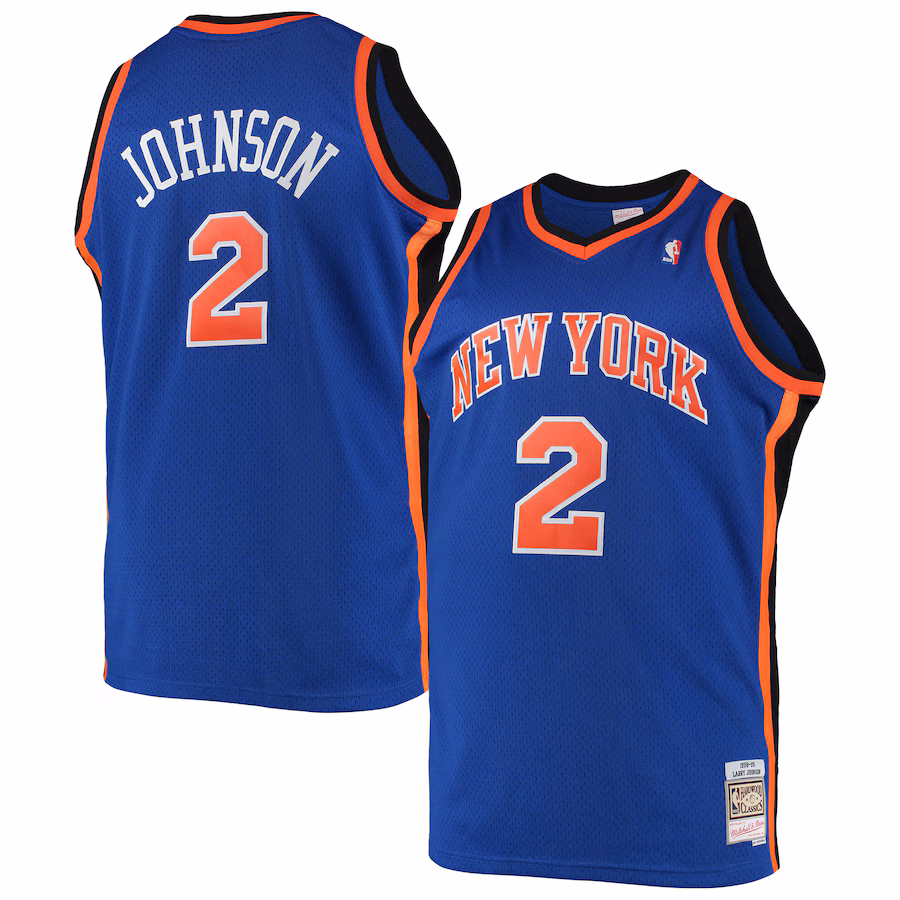 Men's New York Knicks Larry Johnson Mitchell & Ness Blue 1998/99 Big & Tall Hardwood Classics Swingman Jersey - Ujersey
