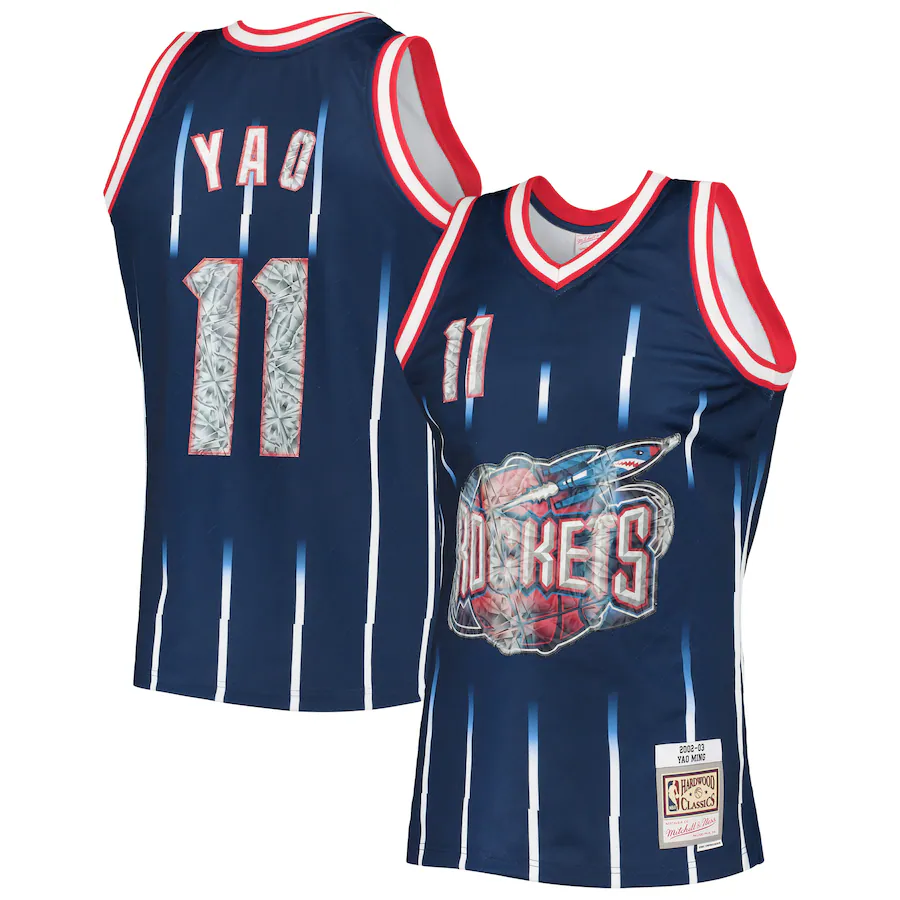 Men's Houston Rockets Yao Ming Mitchell & Ness Navy 2002/03 Hardwood Classics NBA 75th Anniversary Diamond Swingman Jersey - Ujersey