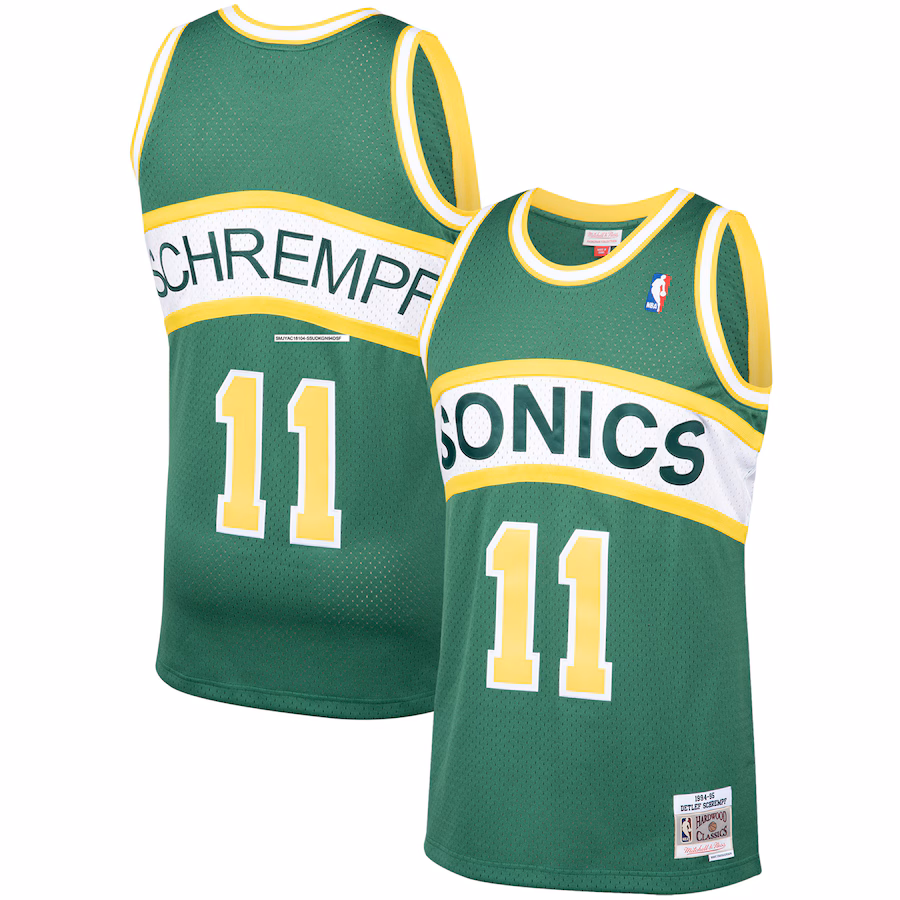 Men's Seattle SuperSonics Detlef Schrempf Mitchell & Ness Green 1994/95 Hardwood Classics Swingman Jersey - Ujersey