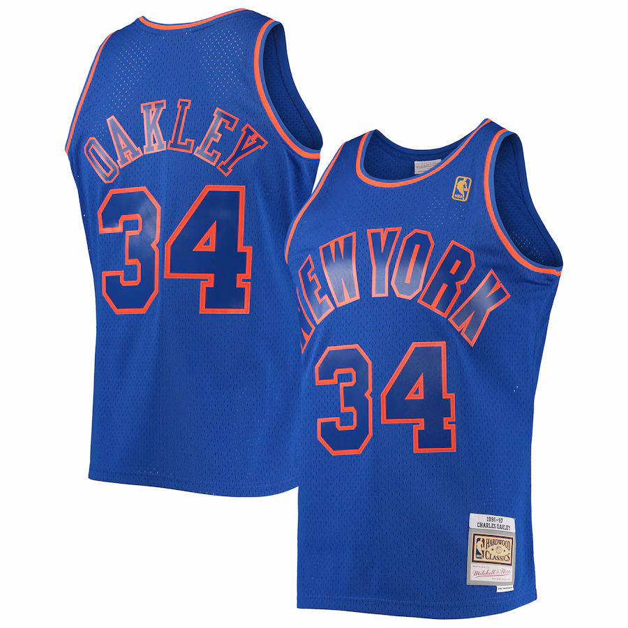 Men's New York Knicks Charles Oakley Mitchell & Ness Blue 1996/97 Hardwood Classics Swingman Jersey - Ujersey