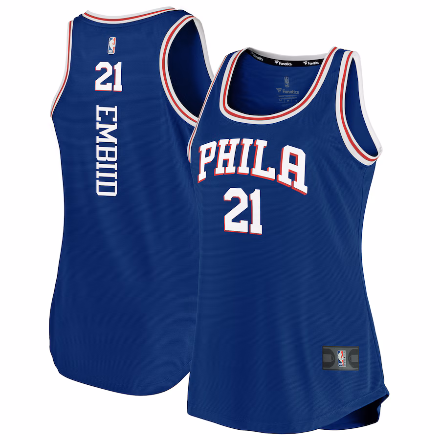 Women's Philadelphia 76ers Joel Embiid Fanatics Royal Fast Break Team Tank Jersey - Icon Edition - Ujersey