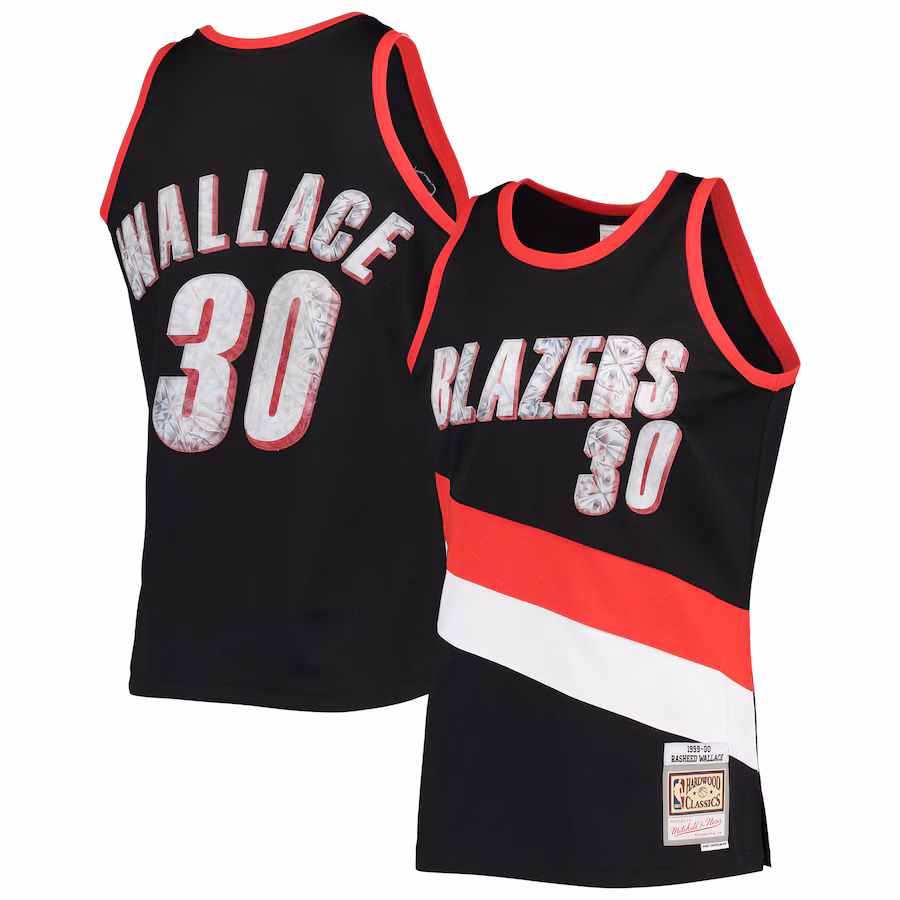 Men's Portland Trail Blazers Rasheed Wallace Mitchell & Ness Black 1999/00 Hardwood Classics NBA 75th Anniversary Diamond Swingman Jersey - Ujersey
