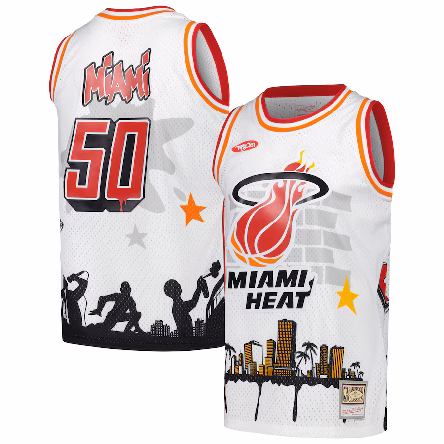 Men's Miami Heat Mitchell & Ness x Tats Cru White Hardwood Classics Fashion Jersey - Ujersey