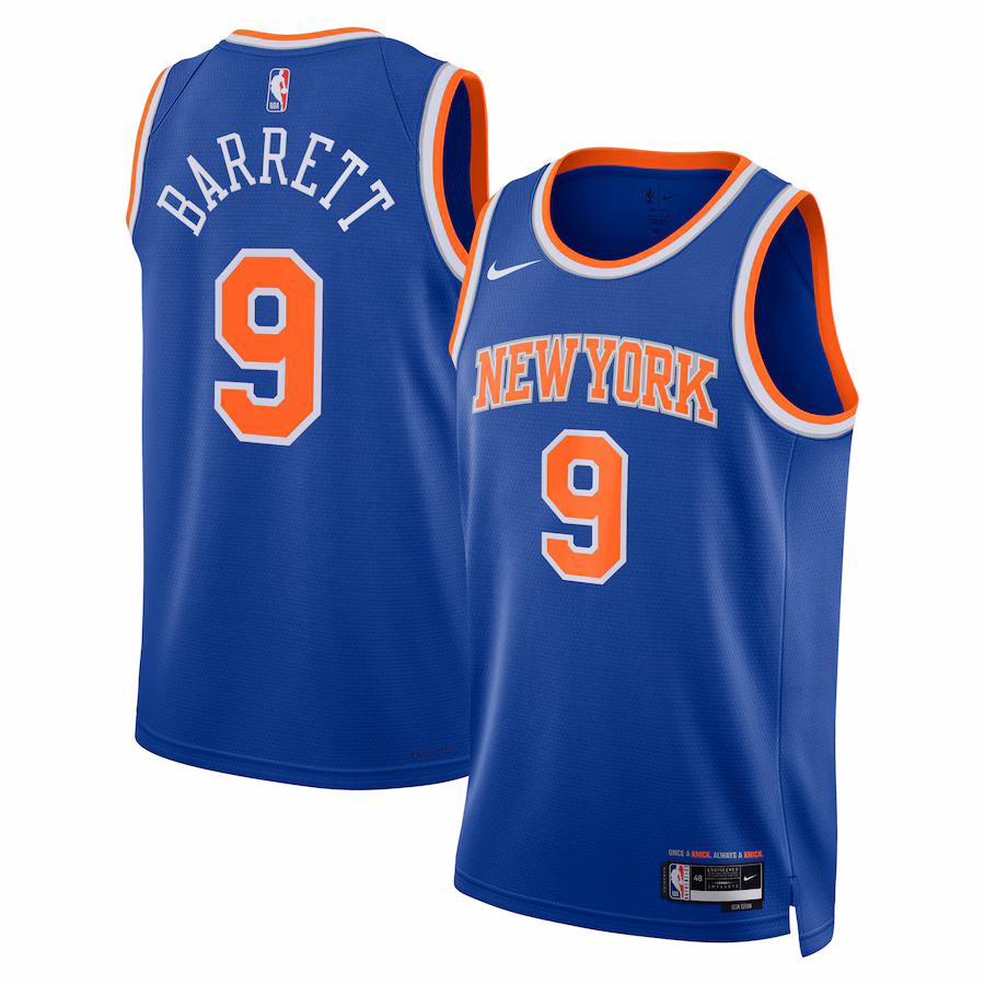 Unisex New York Knicks RJ Barrett Nike Blue Swingman Jersey - Icon Edition - Ujersey