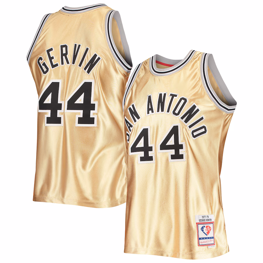 Men's San Antonio Spurs George Gervin Gold Mitchell & Ness 75th Anniversary 1977/78 Hardwood Classics Swingman Jersey - Ujersey