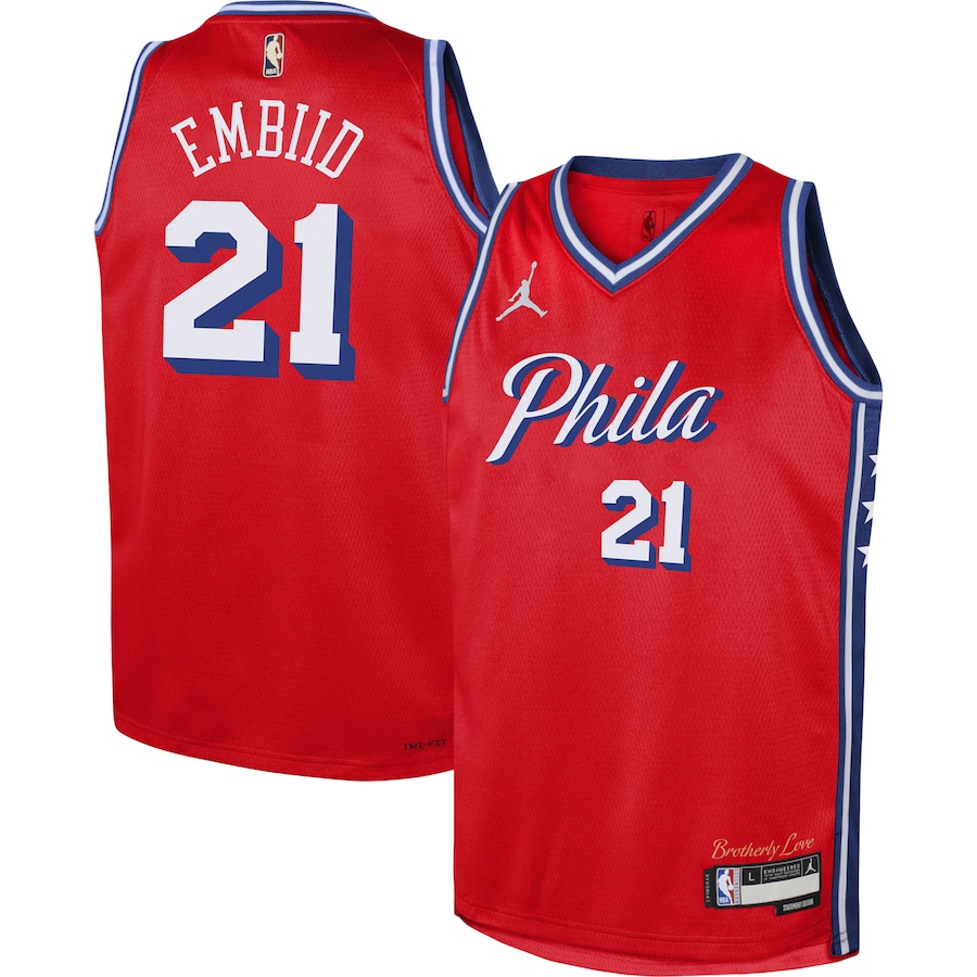 Youth Philadelphia 76ers Joel Embiid Jordan Brand Red Swingman Jersey - Statement Edition - Ujersey