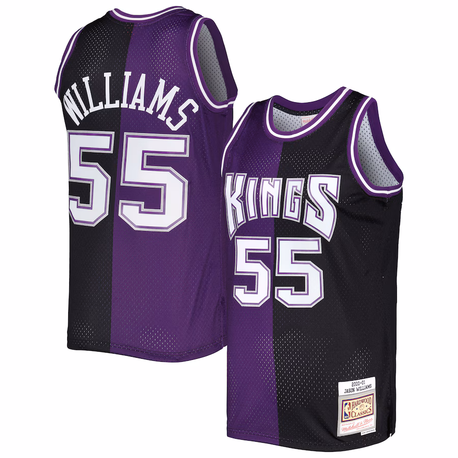 Men's Sacramento Kings Jason Williams Mitchell & Ness Purple/Black Hardwood Classics 2000/01 Split Swingman Jersey - Ujersey