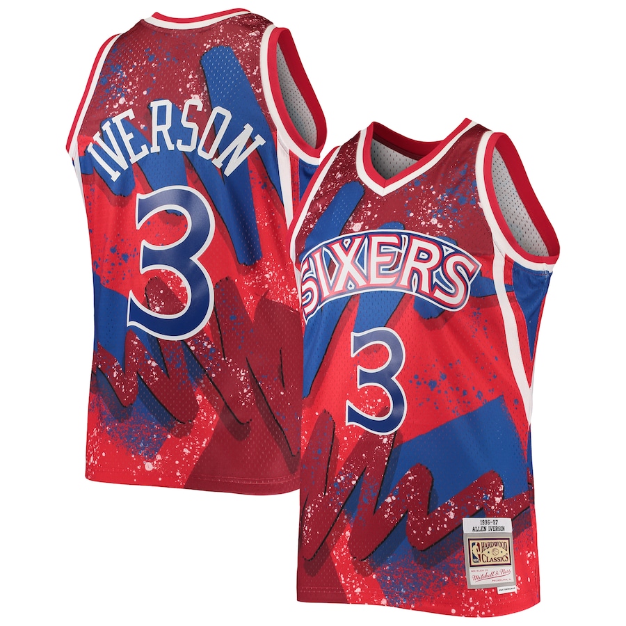 Men's Philadelphia 76ers Allen Iverson Mitchell & Ness Red Hardwood Classics 1996/97 Hyper Hoops Swingman Jersey - Ujersey