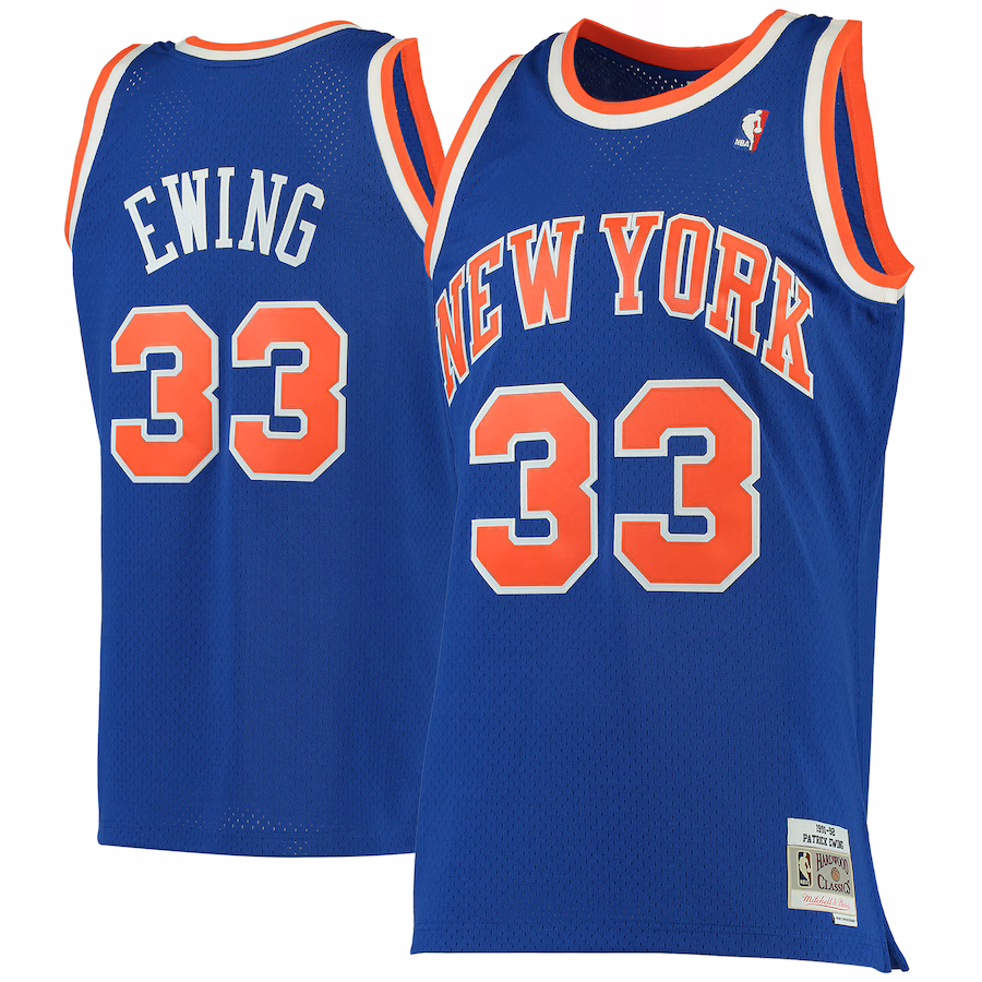 Men's New York Knicks Patrick Ewing Mitchell & Ness Blue 1991/92 Hardwood Classics Swingman Jersey - Ujersey
