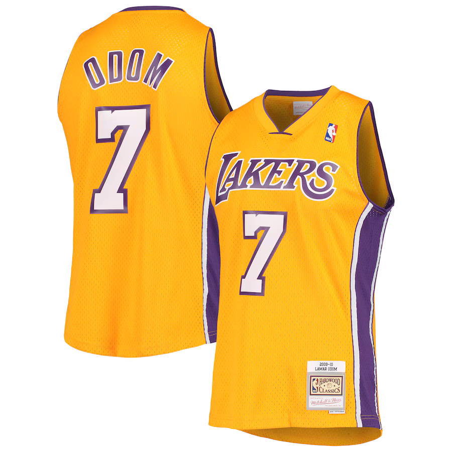 Men's Los Angeles Lakers Lamar Odom Mitchell & Ness Gold 2001/02 Hardwood Classics Swingman Jersey - Ujersey