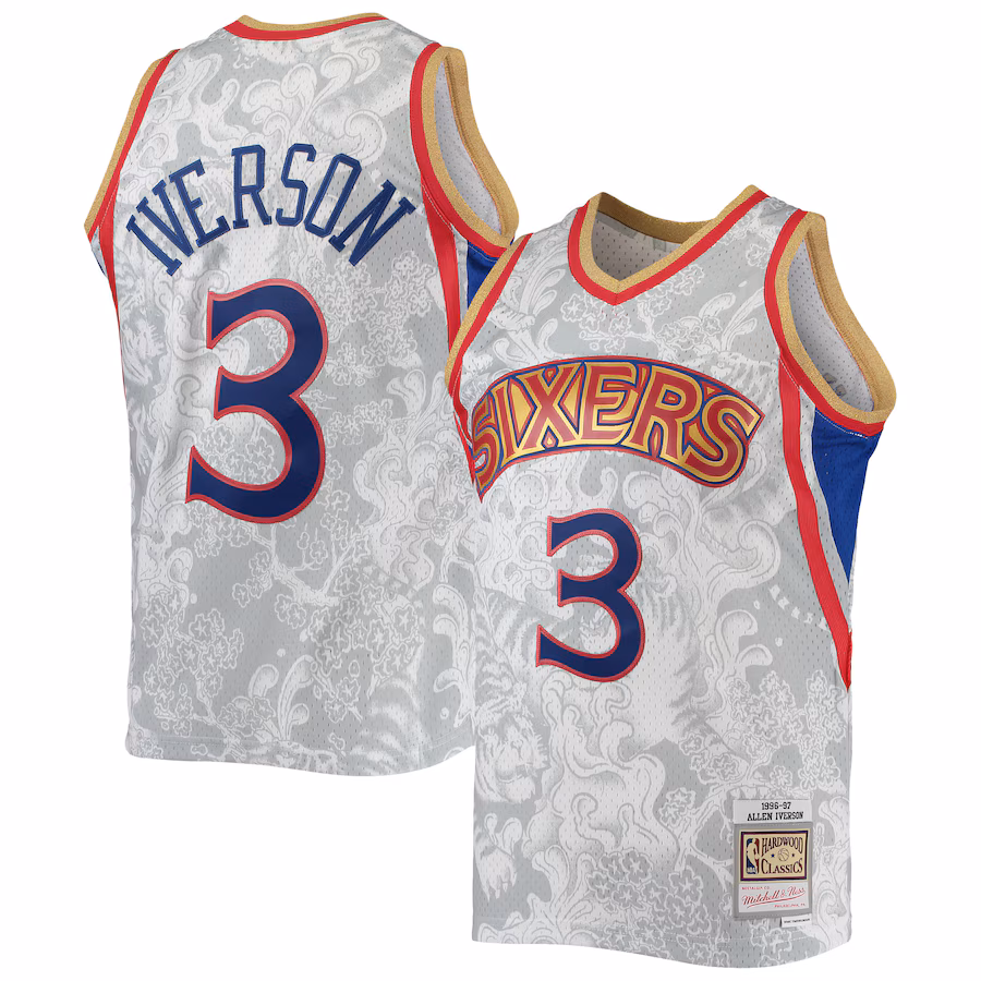 Men's Philadelphia 76ers Allen Iverson Mitchell & Ness White Hardwood Classics 1996/97 Lunar New Year Swingman Jersey - Ujersey