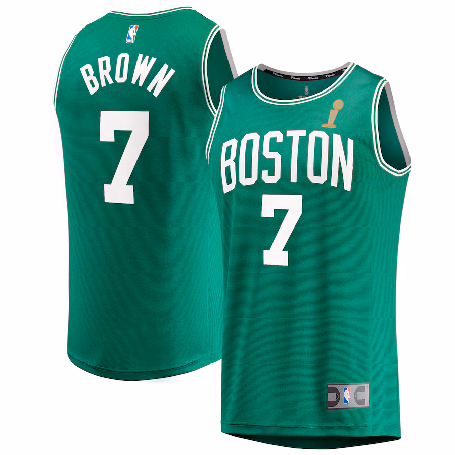 Men's Boston Celtics Jaylen Brown Fanatics Kelly Green 2024 NBA Finals Champions Fast Break Replica Player Jersey - Icon Edition - Ujersey