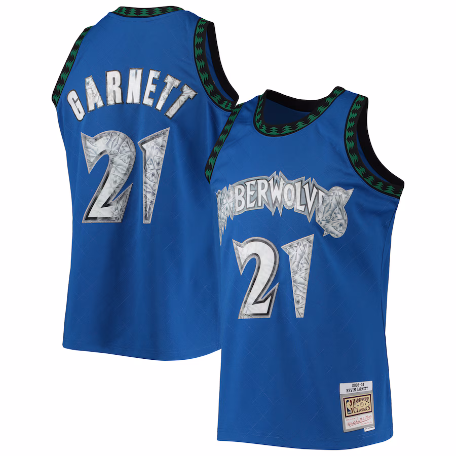 Men's Minnesota Timberwolves Kevin Garnett Mitchell & Ness Blue 2003/04 Hardwood Classics NBA 75th Anniversary Diamond Swingman Jersey - Ujersey