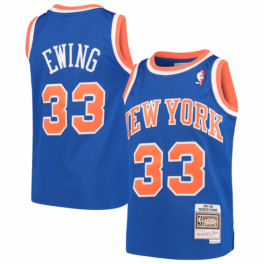 Youth New York Knicks Patrick Ewing Mitchell & Ness Blue Hardwood Classics Swingman Throwback Jersey - Ujersey