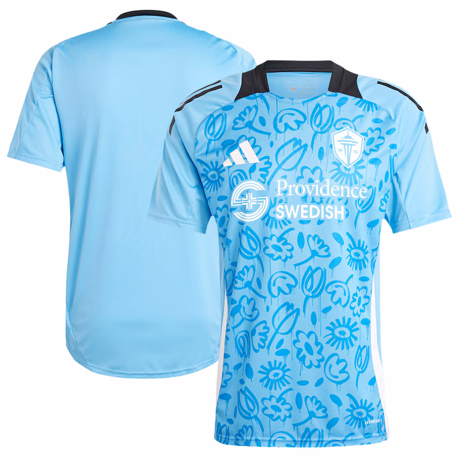 Men's Seattle Sounders FC adidas Blue 2024 One Planet Pre-Match Top - Ujersey