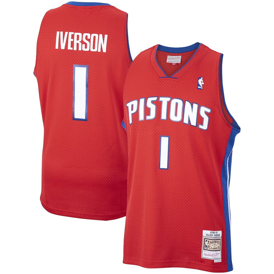 Men's Detroit Pistons Allen Iverson Mitchell & Ness Red  2008/09 Hardwood Classics Swingman Jersey - Ujersey