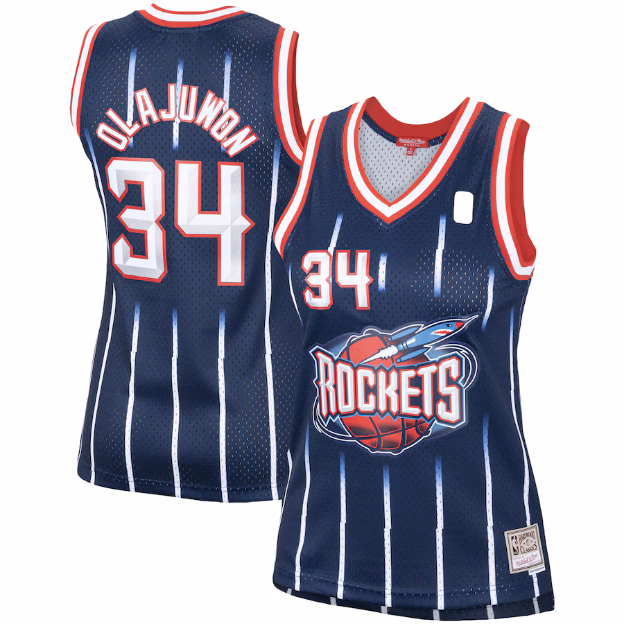 Women's Houston Rockets Hakeem Olajuwon Mitchell & Ness Navy  Hardwood Classics Swingman Jersey - Ujersey