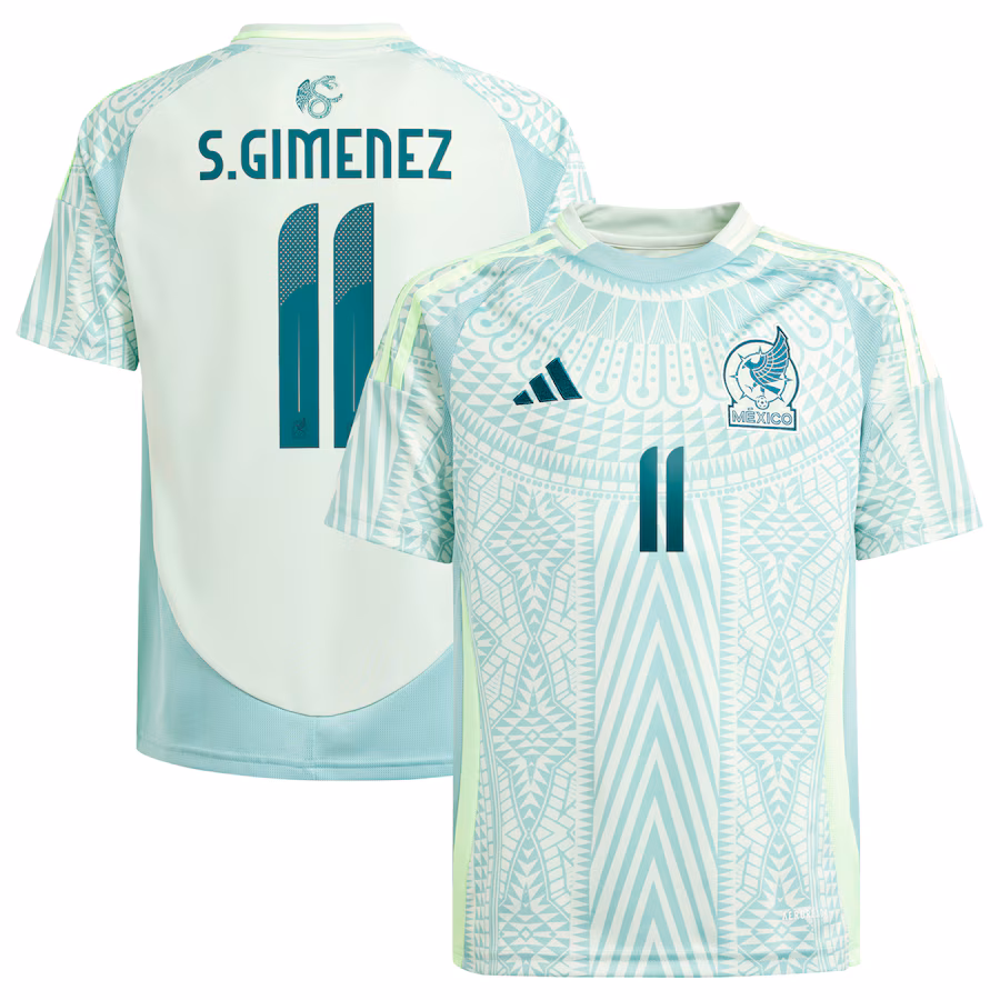 Youth Mexico National Team Santiago Giménez adidas Green 2024 Away Replica Player Jersey - Ujersey